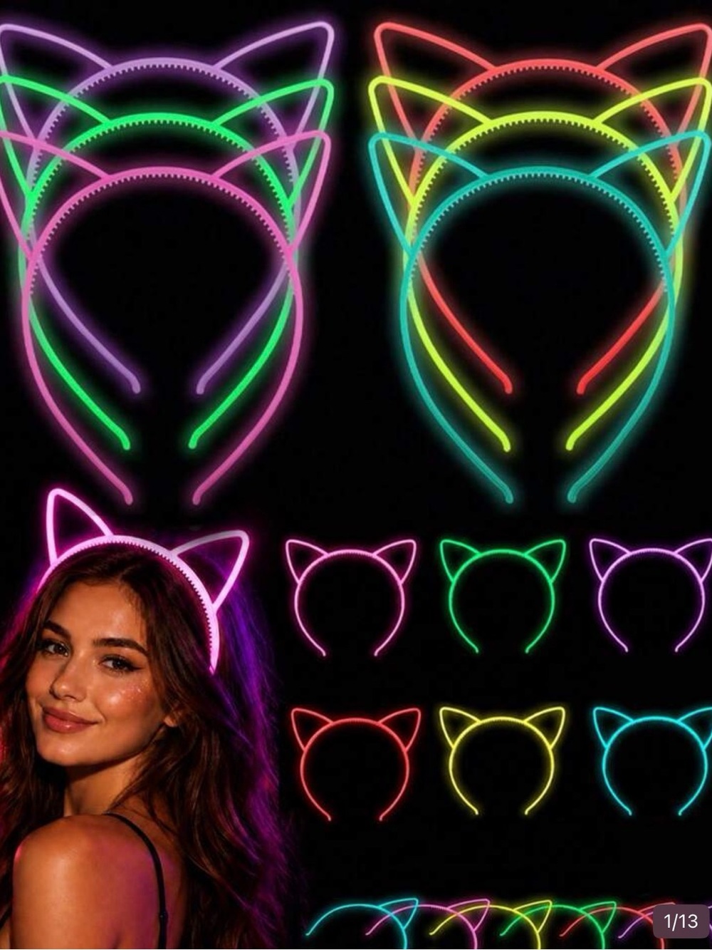 LED Cat Ear Headband - Neon Pink 10 pack